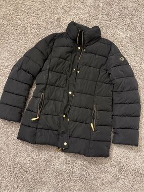 Calvin Klein Black Quilted Puffer Jacket with Gold Trim